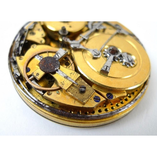 820 - A Breguet et Fils pocket watch chiming movement only, circa 1830, with white 52mm enamel dial, black... 