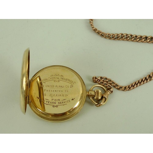 845 - A 9ct gold pocket watch, 93.8g including movement, together with a 9ct gold watch chain and 9ct gold... 