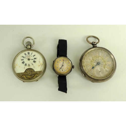 850 - A group of three watches, comprising a vintage 'Hebdomas Patent' pocket watch, with partial enamel d... 