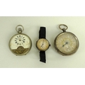 A group of three watches, comprising a vintage 'Hebdomas Patent' pocket watch, with partial enamel d... 