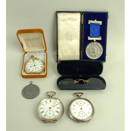 869 - A group of pocket watches and collectables, comprising a 935 Continental silver pocket watch, the cr... 