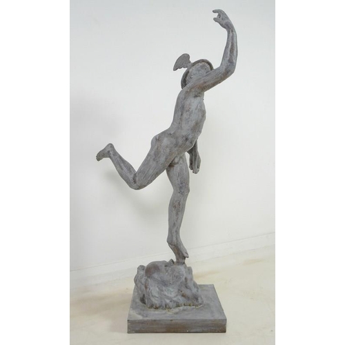 899 - A cast metal statue of Hermes/Mercury, the winged messenger, late 20th century, modelled standing on... 