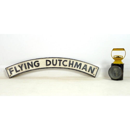 902 - Railwayana: a cast iron reproduction locomotive sign for the Flying Dutchman, 35.5 by 1.5 by 11cm, t... 