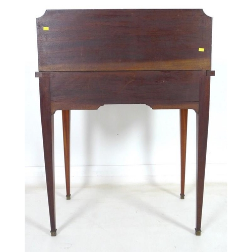 914 - A French early 20th century roll top writing bureau, the body inlaid overall with geometric parquetr... 