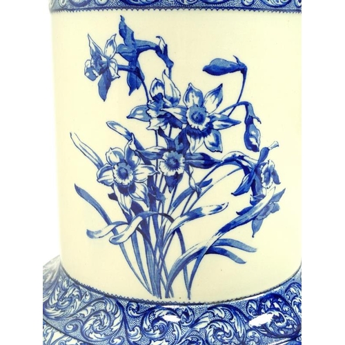 915 - A large Doulton ceramic vase, transfer printed with blue and white floral decoration, base marked 'D... 