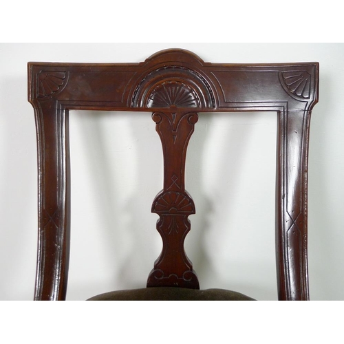 922 - A set of six Victorian Aesthetic mahogany dining chairs, bowed backs with carved decoration, upholst... 