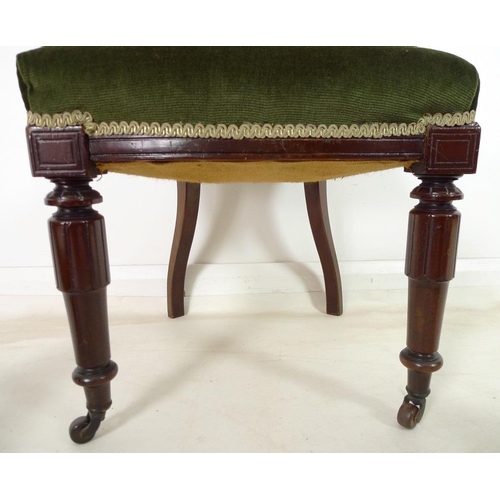 922 - A set of six Victorian Aesthetic mahogany dining chairs, bowed backs with carved decoration, upholst... 