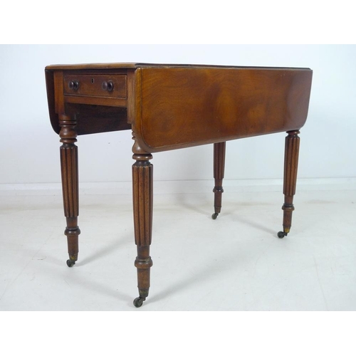 928 - A 19th century mahogany Pembroke table, single drawer and drop leaves, later/replaced surface, raise... 