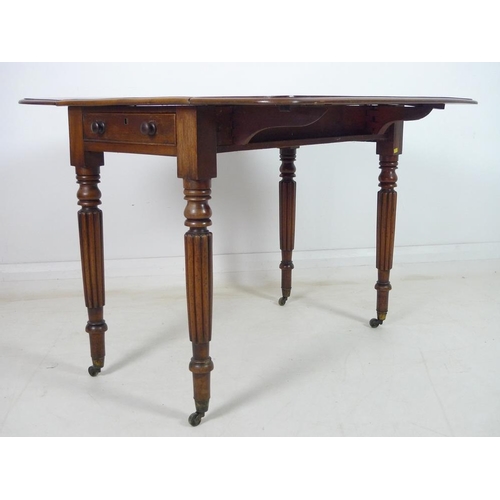 928 - A 19th century mahogany Pembroke table, single drawer and drop leaves, later/replaced surface, raise... 