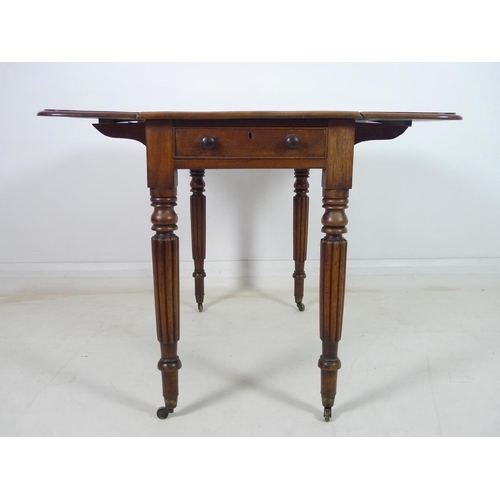 928 - A 19th century mahogany Pembroke table, single drawer and drop leaves, later/replaced surface, raise... 