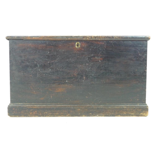 941 - A Victorian stained pine blanket chest, with metal carrying handles, 85 by 45 by 49cm high.