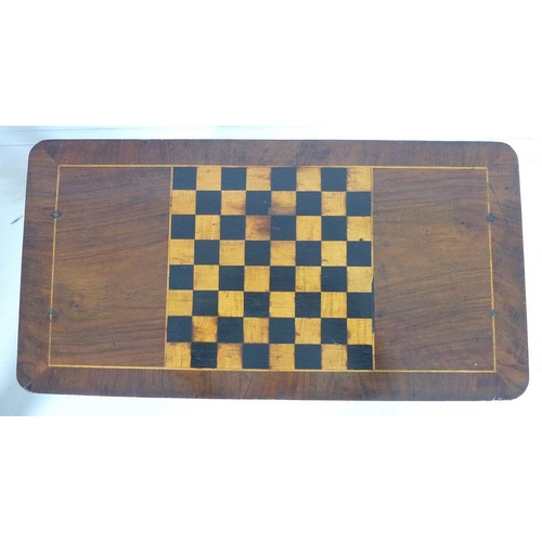 953 - A Victorian games table mahogany, fruitwood and ebonised, with chess board to the surface, on a bobb... 