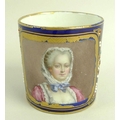 An early Sevres porcelain cup, mid 18th century, the body finely painted with a portrait of Madame d... 
