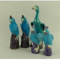 A group of modern Chinese turquoise glazed ceramic figurines, comprising a duck, 25cm, a pair of par... 