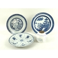 A group of Chinese blue and white, comprising an 18th century plate, decorated with six floral spray... 