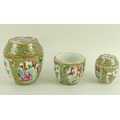 A set of three Canton Export porcelain covered boxes and two covers, late 19th century, of graduated... 