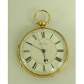 A Victorian 18ct gold pocket watch by J. Sykes, Huddersfield, white enamel dial with black Roman num... 
