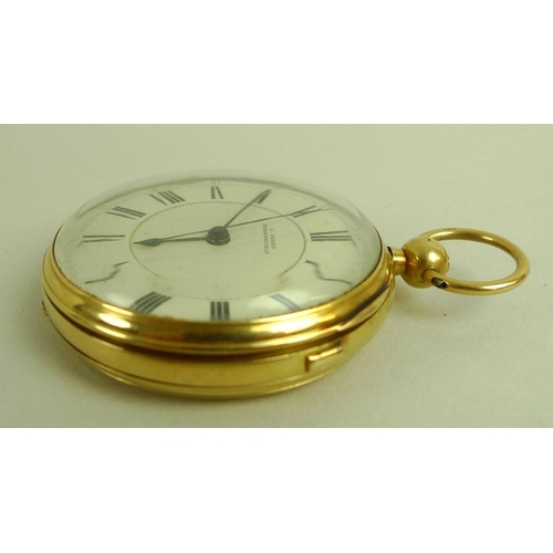 820 - A Victorian 18ct gold pocket watch by J. Sykes, Huddersfield, white enamel dial with black Roman num... 