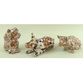 Three late 19th / early 20th century Japanese imari ceramic animal figures, two pigs and a frog, mar... 