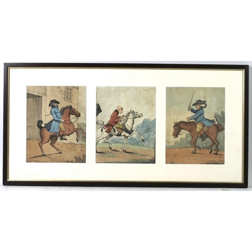 563 - H. W. Bunbury (British, 1756-1811): a set of three hand coloured caricature riding prints, with lege... 