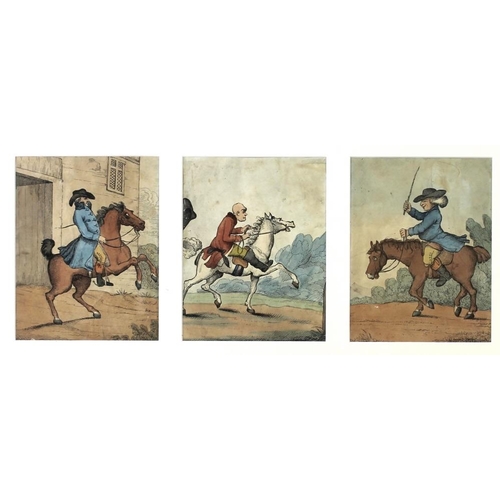 563 - H. W. Bunbury (British, 1756-1811): a set of three hand coloured caricature riding prints, with lege... 