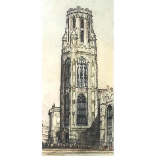 573 - Edward W. Sharland R.A.(British, 1884-1967): Bristol University, a coloured etching, signed in penci... 