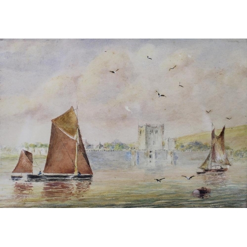 577 - British School (19th century): a pair of watercolours, one depicting a castle, the other sail boats ... 