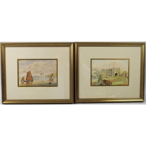 577 - British School (19th century): a pair of watercolours, one depicting a castle, the other sail boats ... 