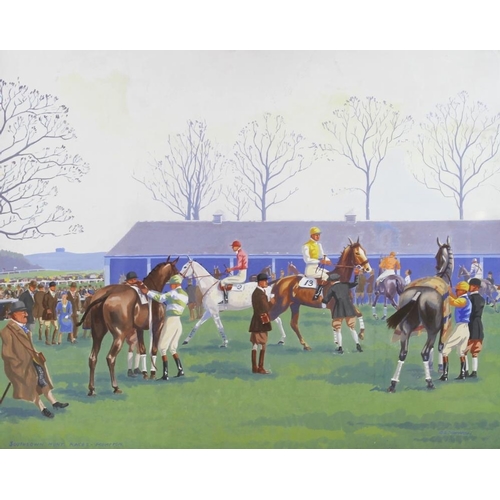 582 - G. D. Tidmarsh (fl. 1935): 'Southdown Hunt Races, Plumpton, a gouache of jockeys and horses in the p... 