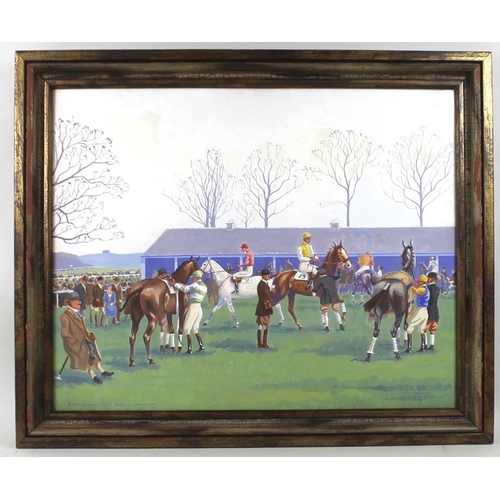 582 - G. D. Tidmarsh (fl. 1935): 'Southdown Hunt Races, Plumpton, a gouache of jockeys and horses in the p... 