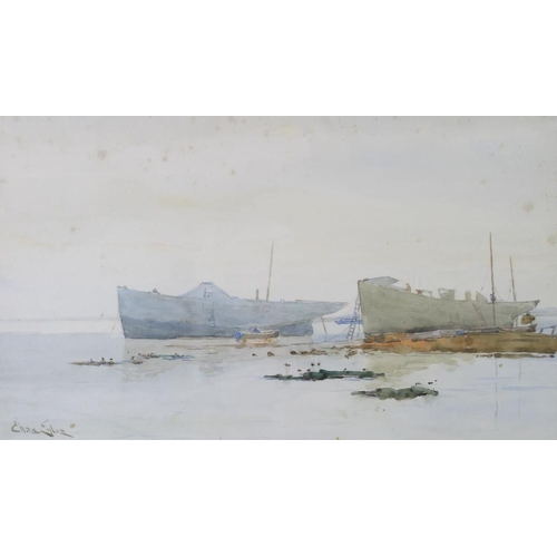 584 - Charles Eyles (British, 1851-1929): 'The Twins', a study of boats in an estuary, watercolour, signed... 