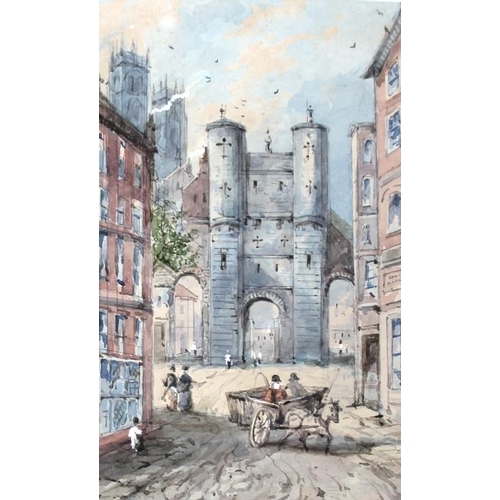 586 - George Richard Vawser (British, 1800-1888): Two 19th century views of York city gate houses, with fi... 