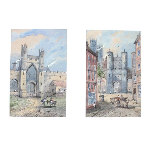 586 - George Richard Vawser (British, 1800-1888): Two 19th century views of York city gate houses, with fi... 