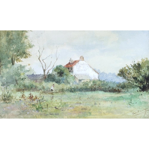 587 - Owen Frederick Morgan (British, 1867-1953): 'A Lonely Cottage', signed lower right, 15 by 26cm, H. L... 