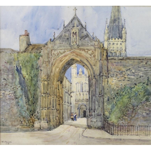 591 - R. S. Rogers (British,  20th century): The stone gateway to a French Cathedral, watercolour, signed ... 