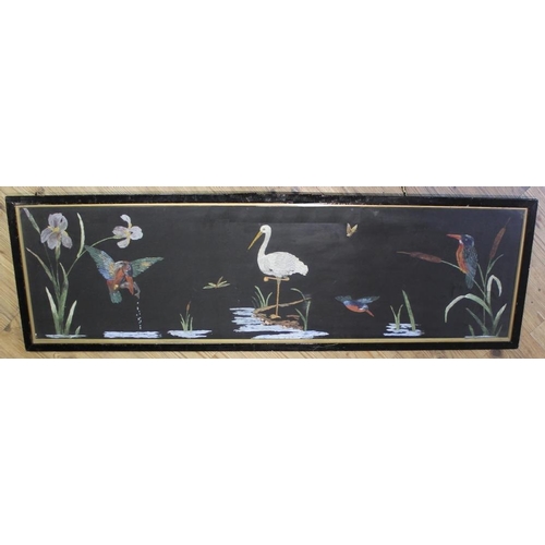 592 - An early 20th century painting of a stork and kingfishers, in the Chinese style, oil paint with heav... 