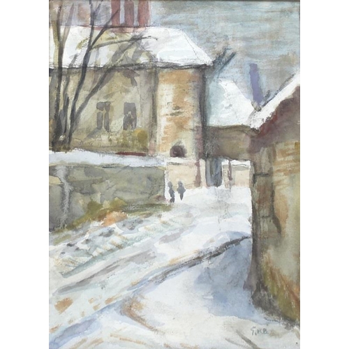 600 - Attributed to George Hendrik Breitner (1857-1923): a Dutch street scene with snow, watercolour sketc... 