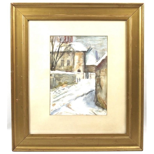 600 - Attributed to George Hendrik Breitner (1857-1923): a Dutch street scene with snow, watercolour sketc... 