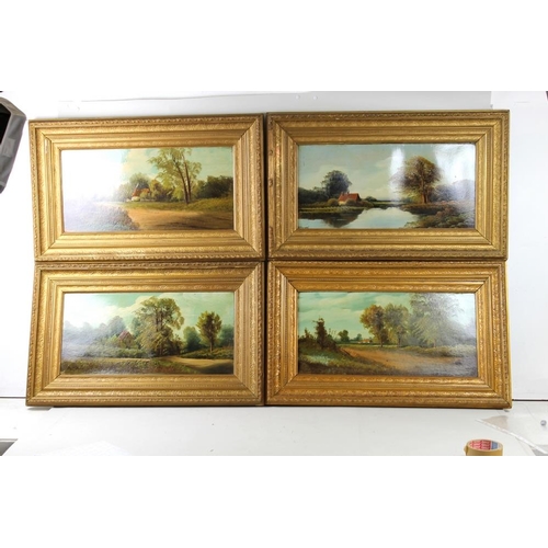 605 - W. Haines (19th century): a series of four landscapes based around a Fenland cottage, oil on board, ... 