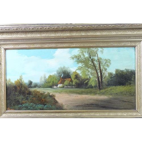 605 - W. Haines (19th century): a series of four landscapes based around a Fenland cottage, oil on board, ... 