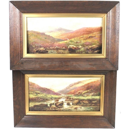 610 - M. Plowman (early 20th century): a pair of Highland scenes, one with a river, the other with cattle,... 