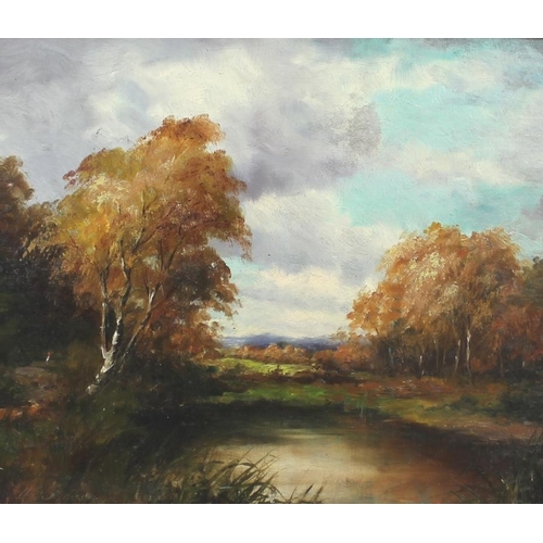 614A - A. E. Scott: an autumn landscape, oil on board, signed lower left, 28 by 32cm, together with an unsi... 