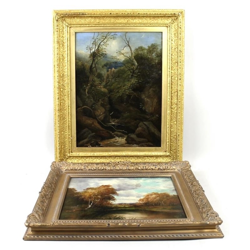 614A - A. E. Scott: an autumn landscape, oil on board, signed lower left, 28 by 32cm, together with an unsi... 