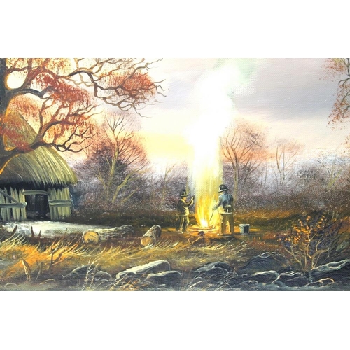 622A - Horst Baumgart (German, b. Kraftborn 1932): a continental landscape with thatched cottage at sunset,... 