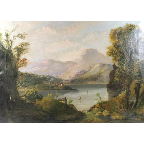 623 - A 19th century large landscape scene, initialled TR and dated 1850, oil on canvas, 68 by 93cm, toget... 