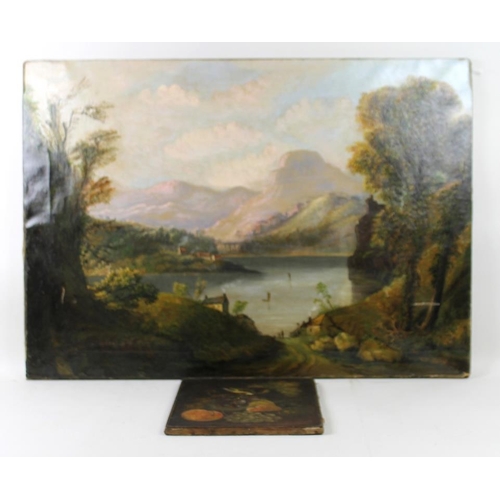 623 - A 19th century large landscape scene, initialled TR and dated 1850, oil on canvas, 68 by 93cm, toget... 