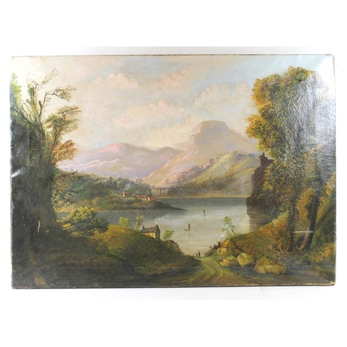 623 - A 19th century large landscape scene, initialled TR and dated 1850, oil on canvas, 68 by 93cm, toget... 