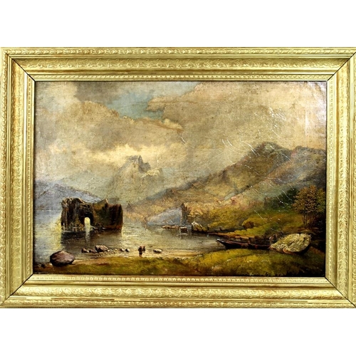 629 - Robert Hare (British, 19th century): A Scottish loch scene, oil on canvas, back inscribed 'Original ... 