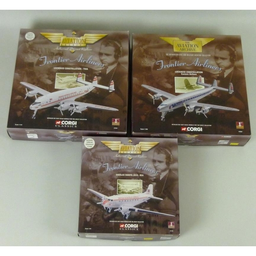 633 - A group of Aviation Archive / Corgi models - Frontier Airlines series including, a Lockheed Constell... 