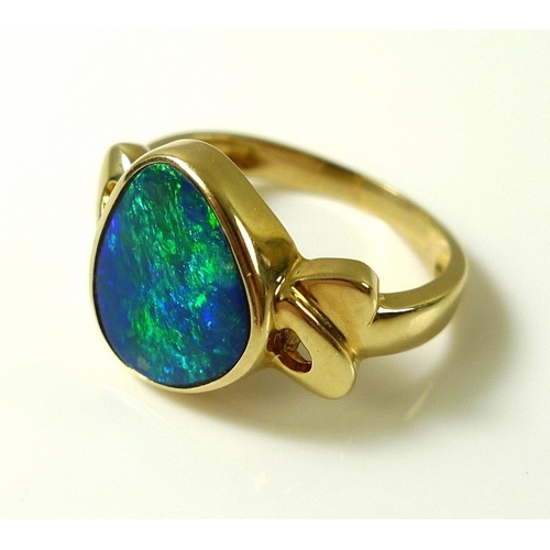 783 - A vintage black opal and 14ct gold ring, unmarked, opal 9 by 12mm, 3.5g.